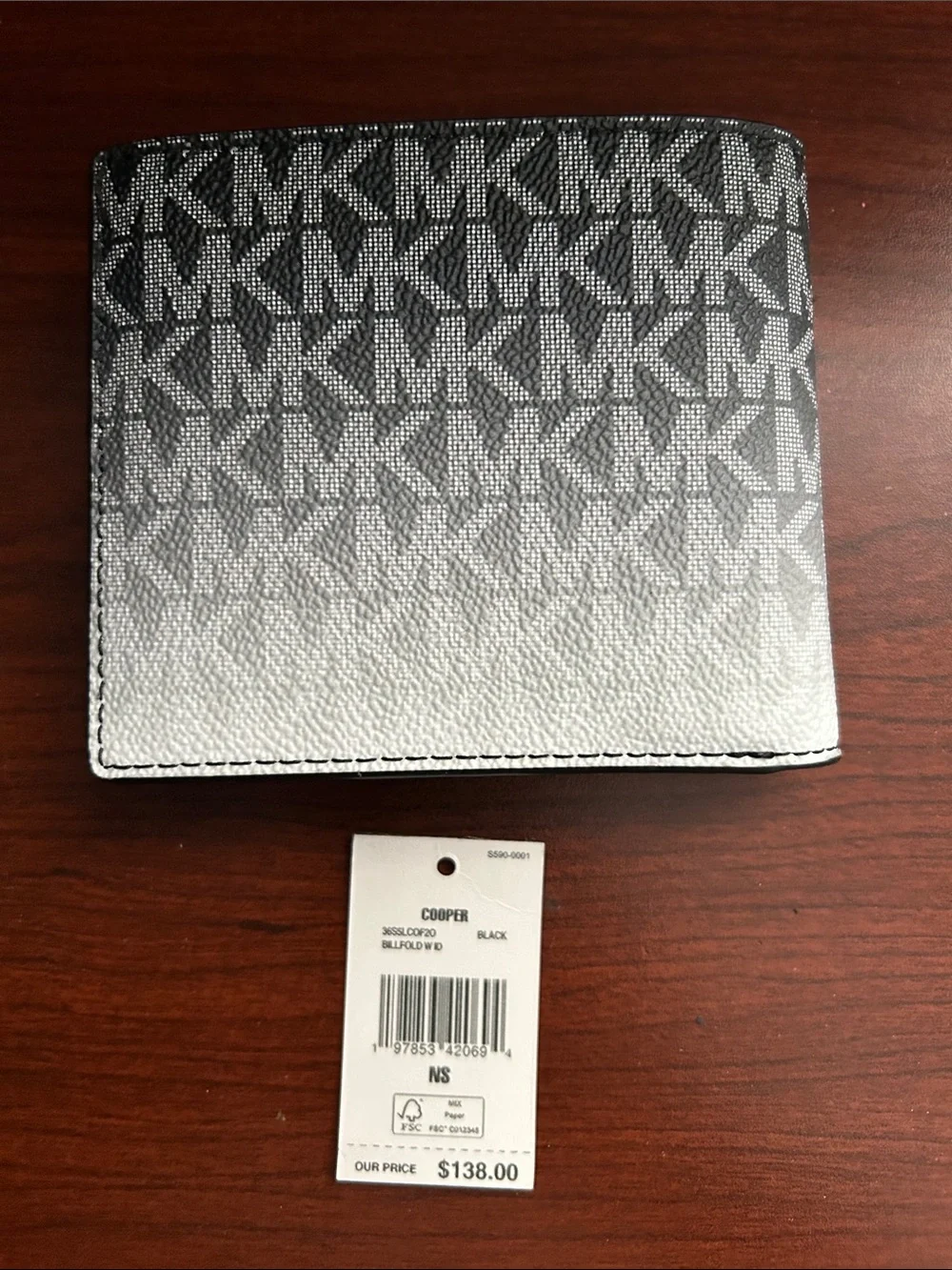 NWT $138 Michael Kors Cooper Black To White OMBRÉ MK Logo Bifold Wallet
